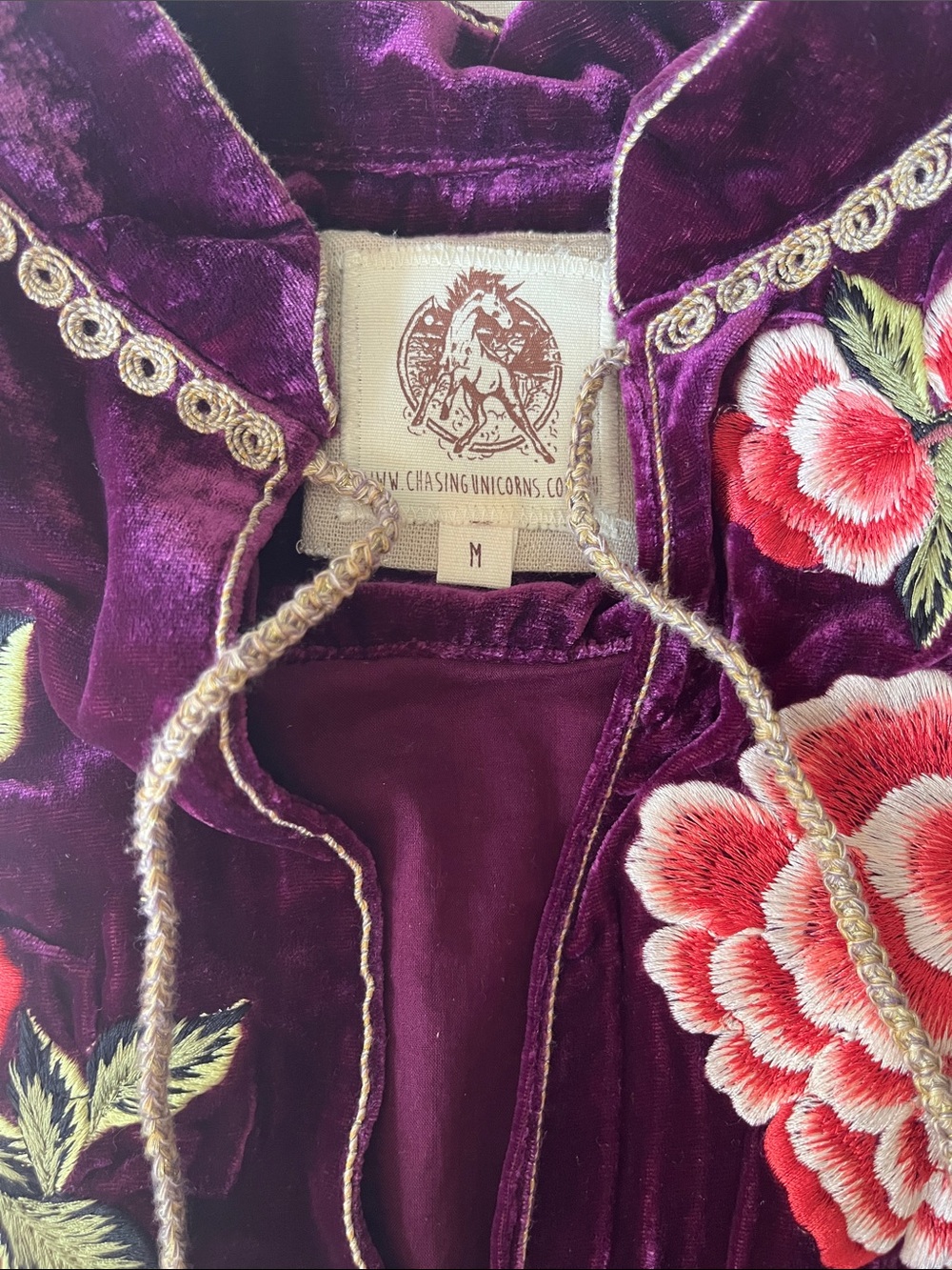 Chasing Unicorns 🥀 Like A Rolling Stone Silk Velvet Embroidered Tunic Dress sz M - Picture 14 of 17